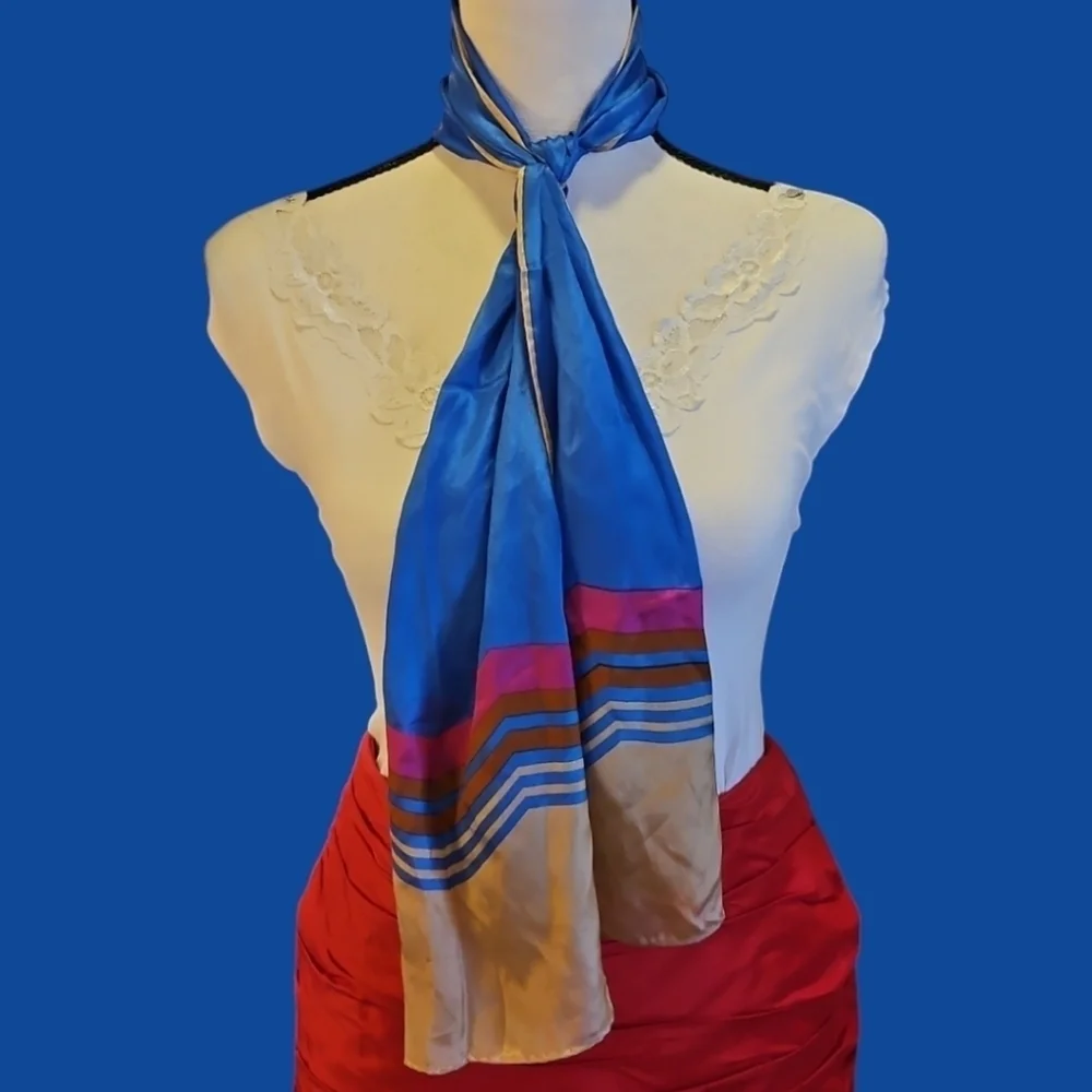 Vintage Lightweight Zigzag Chevron Rolled Edges Silk Scarf
